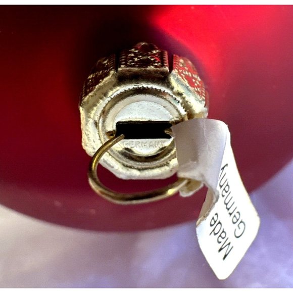 Vintage Glass Satin Dark Red Christmas Ornament 4" Rare With Tag Made in Germany - Picture 3 of 6